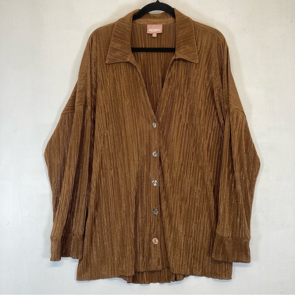 Show me your MuMu Blouse Oversized Everywhere Button Down  Chocolate Pleat Sz XL - Picture 14 of 16